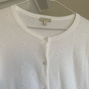 Talbots EUC white polka dot cardigan
